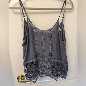 Blue tank top. Lace bottom and open back. Bought in and LBI boutique.